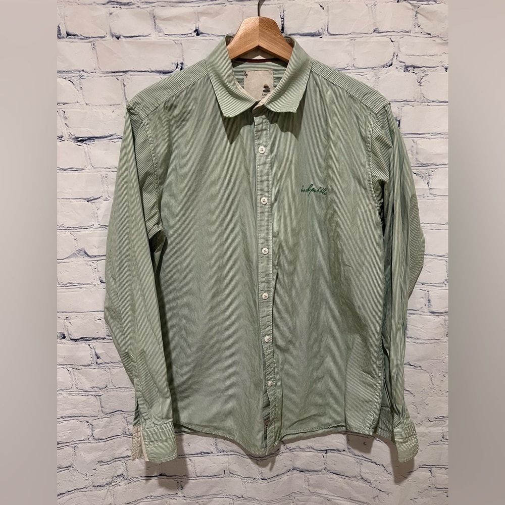 Pebble Beach men’s green stripe button down cotton shirt size large/40.